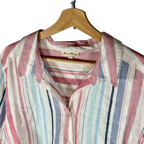 Jane and Delancey Women's 1X Linen Blend Roll Sleeve Button Front Blouse READ - Picture 4 of 12
